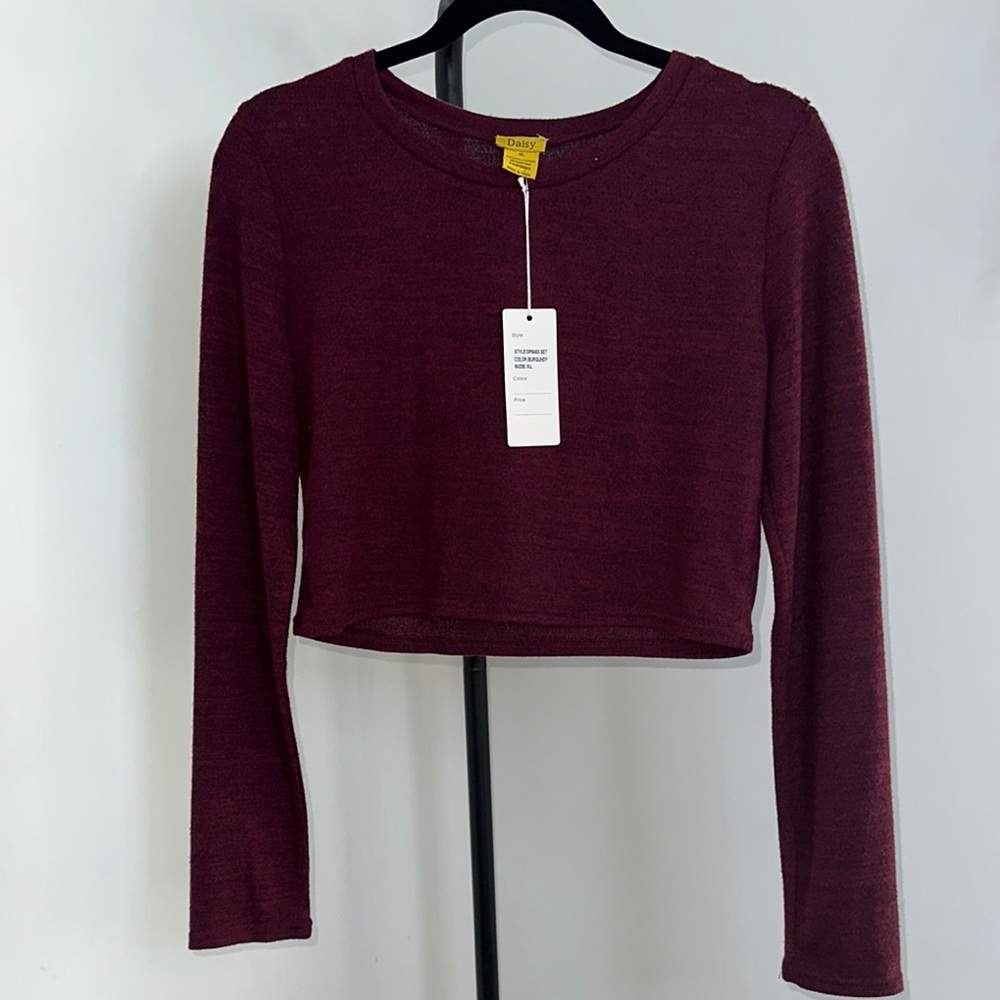Daisy Burgundy Long Sleeve Crop Top